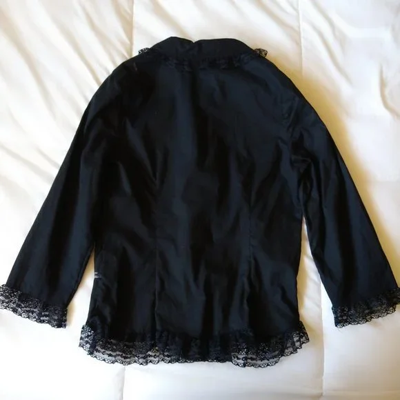 Black cotton 3/4 sleeve button down shirt with lace trim Xhilaration size XS - Picture 2 of 16